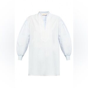 Tory Burch White Puff Sleeve Tunic NWT Sz L Resort Modest Lagenlook 100% Cotton